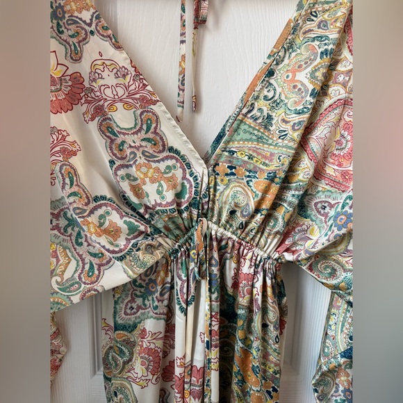 VICI Paisley Print Deep V Long Sleeve Silky Boho Maxi Dress Size XS - Picture 6 of 10